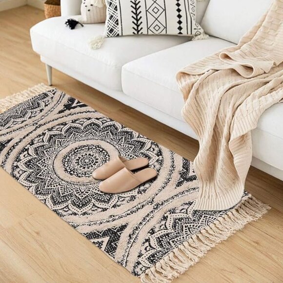 MANDALA DESIGN HAND WOVEN ACCENT RUNNER RUG WITH FRINGE TASSELS - Picture 7 of 7